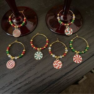 New! Christmas Candy Wine Charms- Set of 6